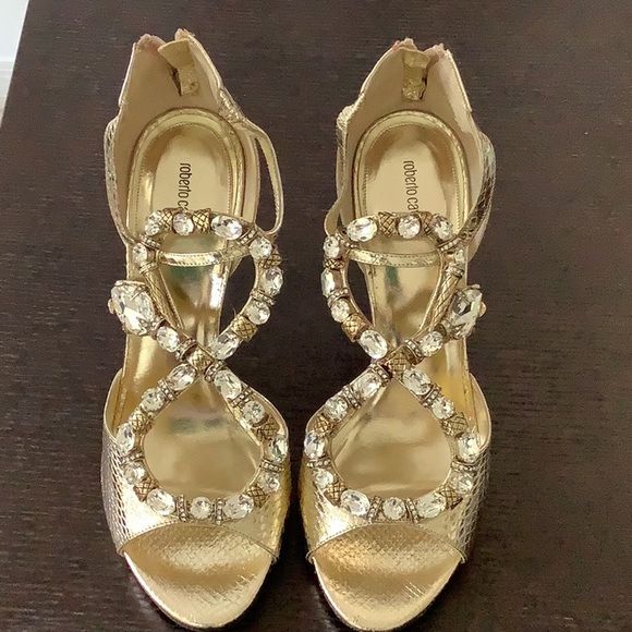 Roberto Cavalli high heels open toe, sz 40, Gold - Picture 5 of 7